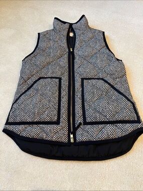 J. Crew Black & White Quilted Herringbone Vest